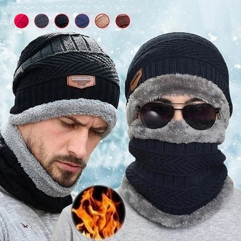 New Coral Fleece Scarf Winter Hat Knitted Soft Men's Beanie Warm Balaclava Cap Male Outdoor Brand Winter Ski Mask Hat Streetwear