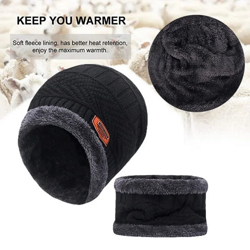 New Coral Fleece Scarf Winter Hat Knitted Soft Men's Beanie Warm Balaclava Cap Male Outdoor Brand Winter Ski Mask Hat Streetwear