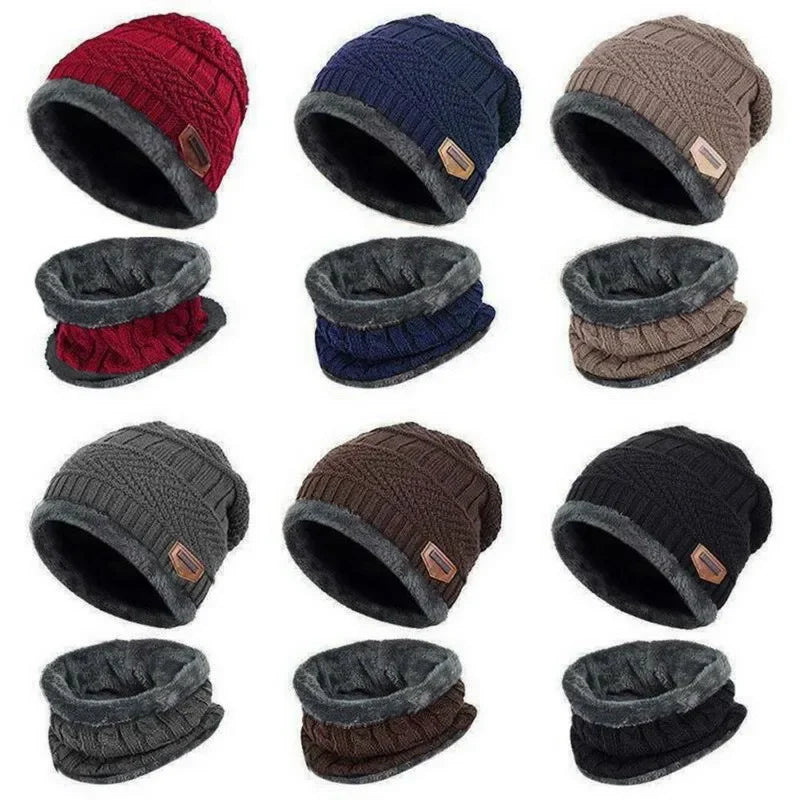 New Coral Fleece Scarf Winter Hat Knitted Soft Men's Beanie Warm Balaclava Cap Male Outdoor Brand Winter Ski Mask Hat Streetwear