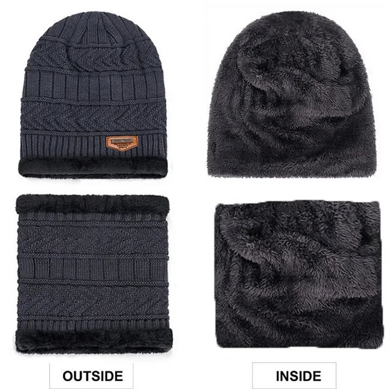 New Coral Fleece Scarf Winter Hat Knitted Soft Men's Beanie Warm Balaclava Cap Male Outdoor Brand Winter Ski Mask Hat Streetwear