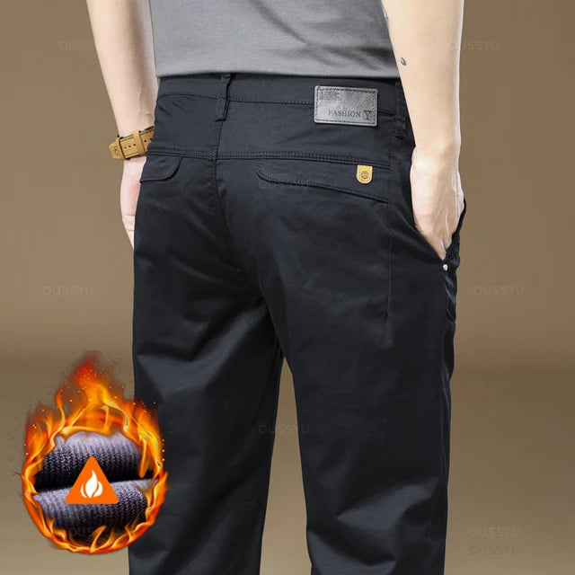 New Winter Warm Fleece Suit Pants Men 97% Cotton Solid Color Business Work Casual Flocking Cargo Casual Pants Men Big Size 40