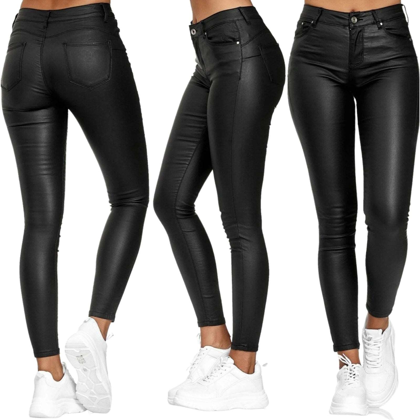 Nuove donne pantaloni in pelle PU vita alta Skinny Push Up Leggings pantaloni elastici Spandex Jeggings Streetwear S-3XL