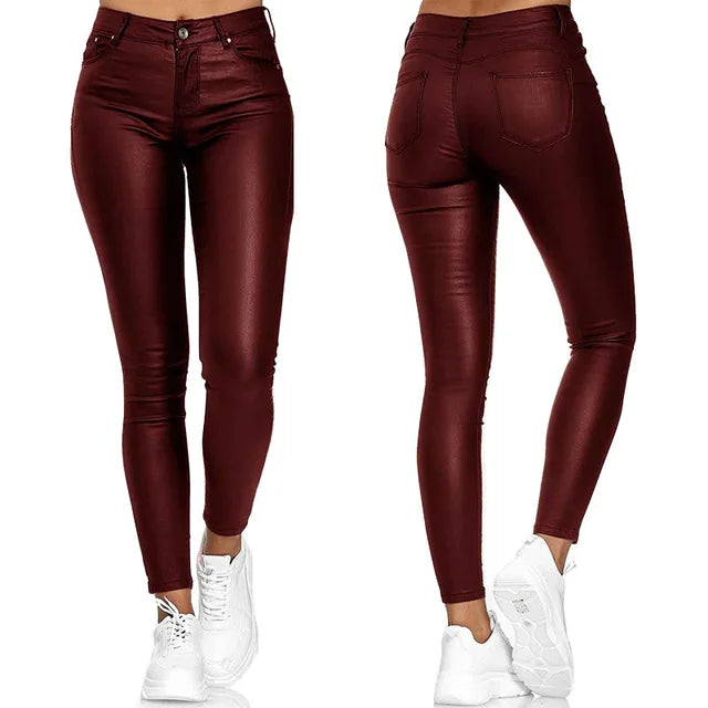 New Women PU Leather Pants High Waist Skinny Push Up Leggings Elastic Trousers Spandex Jeggings Streetwear S-3XL