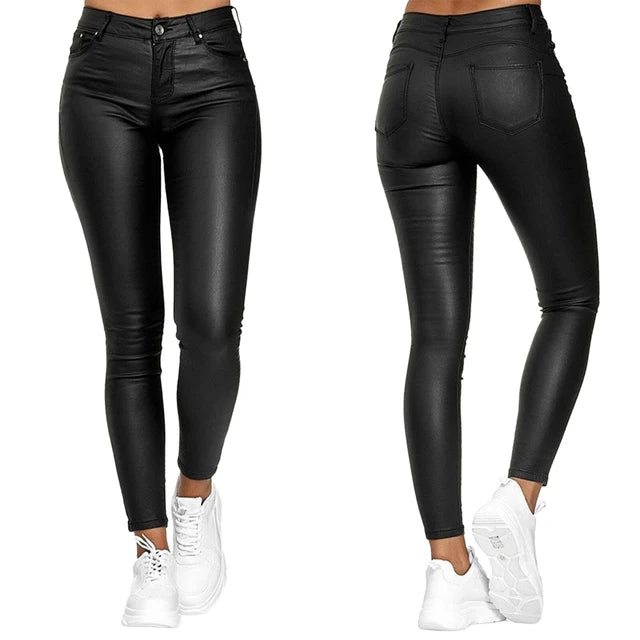 New Women PU Leather Pants High Waist Skinny Push Up Leggings Elastic Trousers Spandex Jeggings Streetwear S-3XL