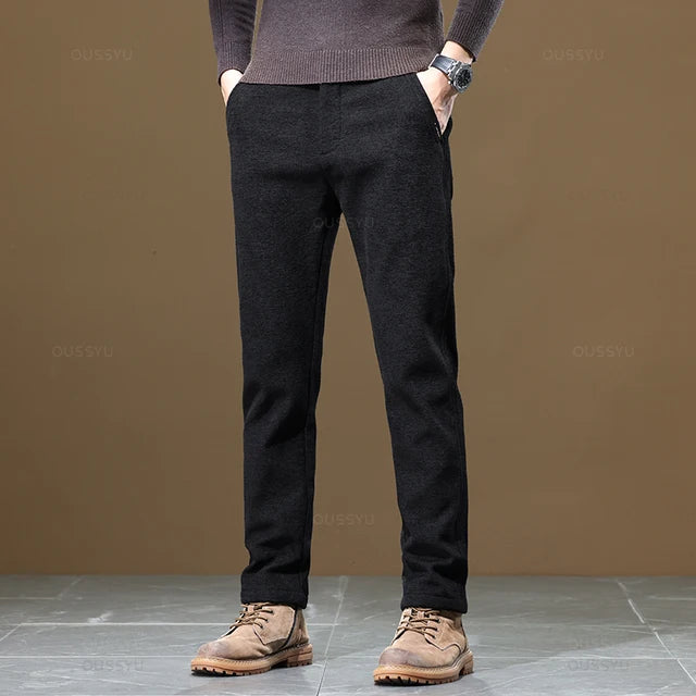 New Thick Business Men's Chenille Fabric Pants Solid Color Brown Gray Work Korean Autumn Winter Brown Black Male Casual Trousers