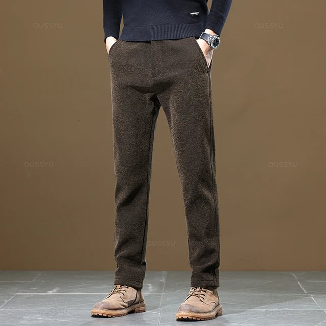 New Thick Business Men's Chenille Fabric Pants Solid Color Brown Gray Work Korean Autumn Winter Brown Black Male Casual Trousers