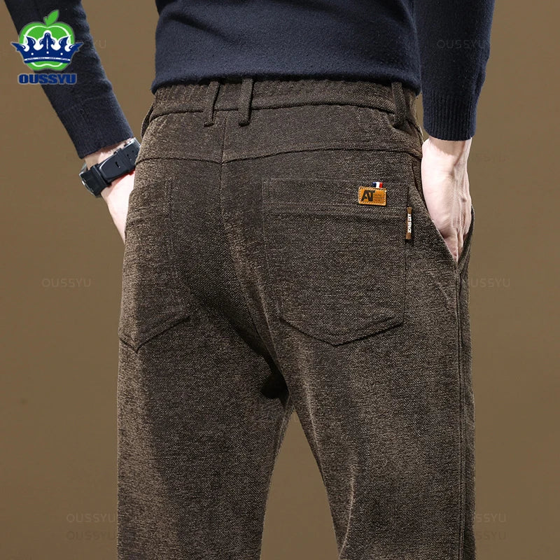 New Thick Business Men's Chenille Fabric Pants Solid Color Brown Gray Work Korean Autumn Winter Brown Black Male Casual Trousers