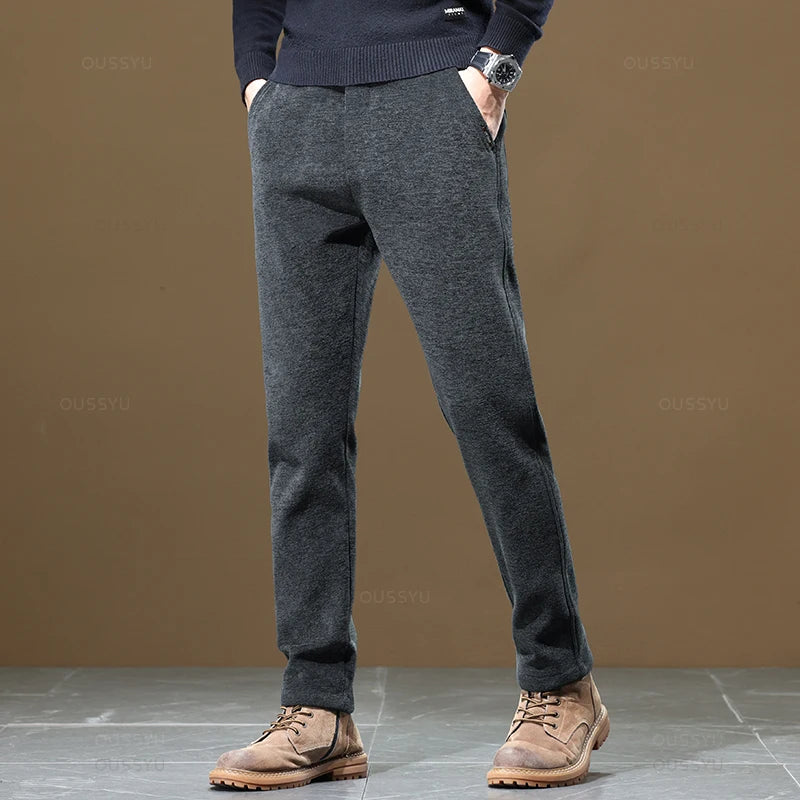 New Thick Business Men's Chenille Fabric Pants Solid Color Brown Gray Work Korean Autumn Winter Brown Black Male Casual Trousers