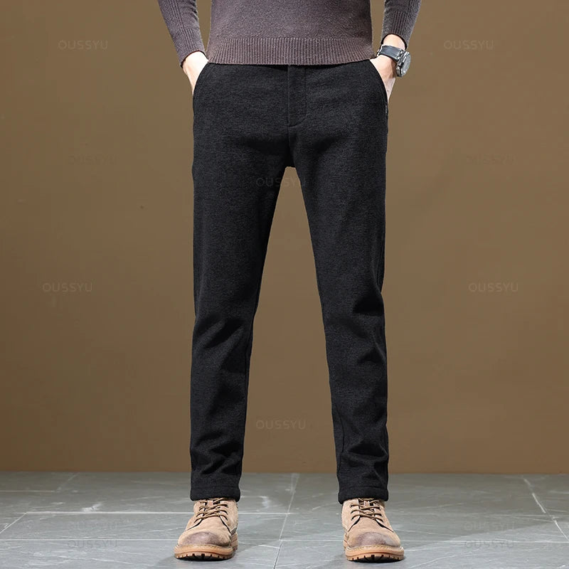 New Thick Business Men's Chenille Fabric Pants Solid Color Brown Gray Work Korean Autumn Winter Brown Black Male Casual Trousers