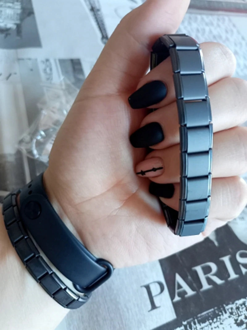 Nuovo bracciale a catena magnetica al germanio nero in acciaio inossidabile per donna, uomo, assistenza sanitaria, gioielli energetici, bracciale russare