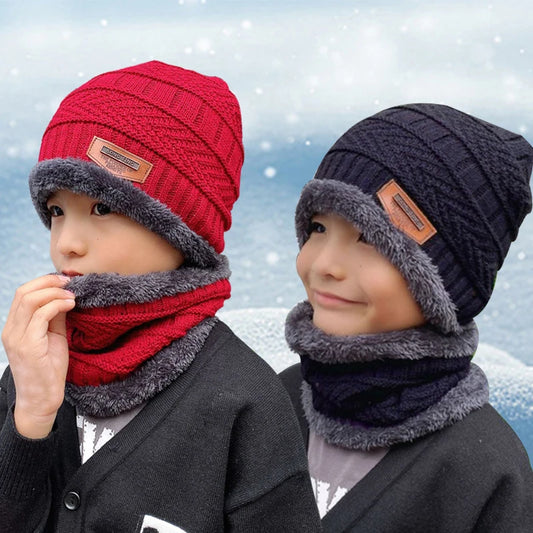 New Children's Winter Knitted Hat Plus Velvet Warm Scarf One-piece Beanie Thicken Wool Cap Girls Ear Protection Cold-proof Hat for Kids 