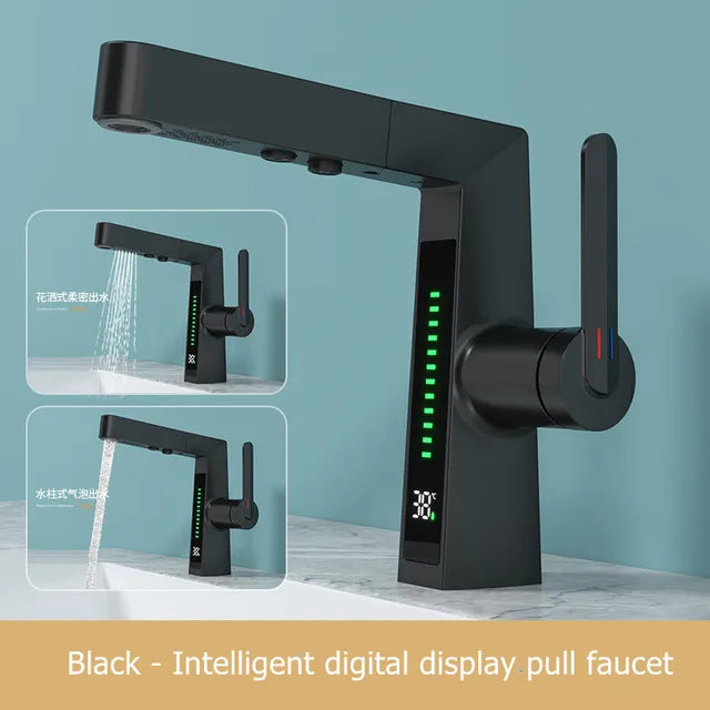 Nuovo rubinetto con Display digitale intelligente lavabo per uso domestico maniglia rotante Display a temperatura regolabile rubinetto freddo e caldo