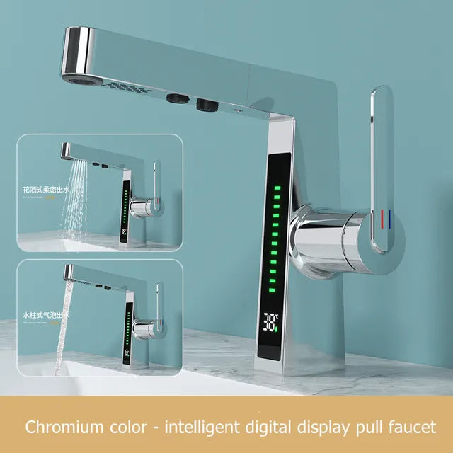 Nuovo rubinetto con Display digitale intelligente lavabo per uso domestico maniglia rotante Display a temperatura regolabile rubinetto freddo e caldo