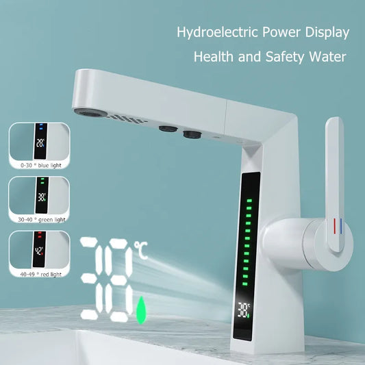 New Faucet with Smart Digital Display Household Basin Rotating Handle Adjustable Temperature Display Cold and Hot Tap