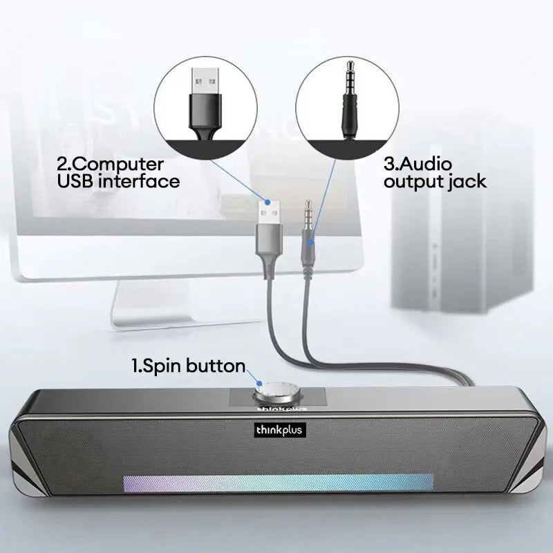 Original Lenovo TS33 Kabelgebundener und Bluetooth 5.0-Lautsprecher 360 Home Movie Surround Sound Bar Audio-Lautsprecher für Schreibtisch-Computer-Subwoofer