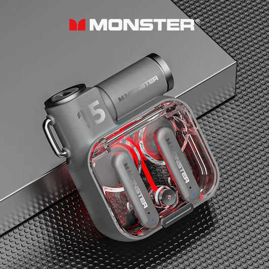 Original Monster XKT15 Wireless Bluetooth 5.3 Earphones TWS Gaming Earbuds RGB Flip Cover Design Headset Low Latency 2023 New