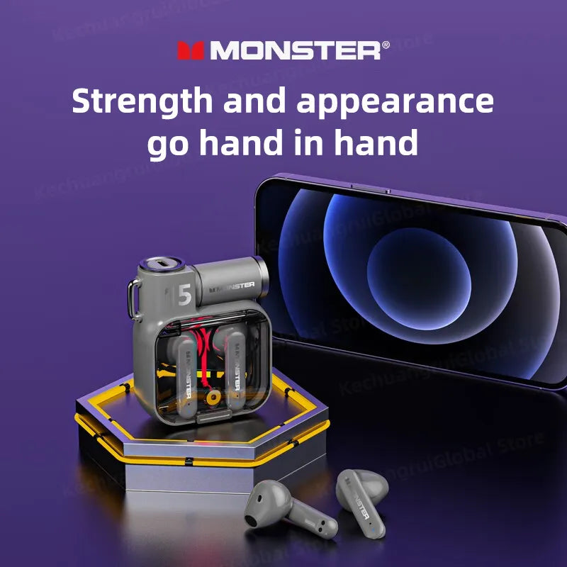 Originale Monster XKT15 Wireless Bluetooth 5.3 auricolari TWS Gaming Earbuds RGB Flip Cover Design Headset bassa latenza 2023 nuovo