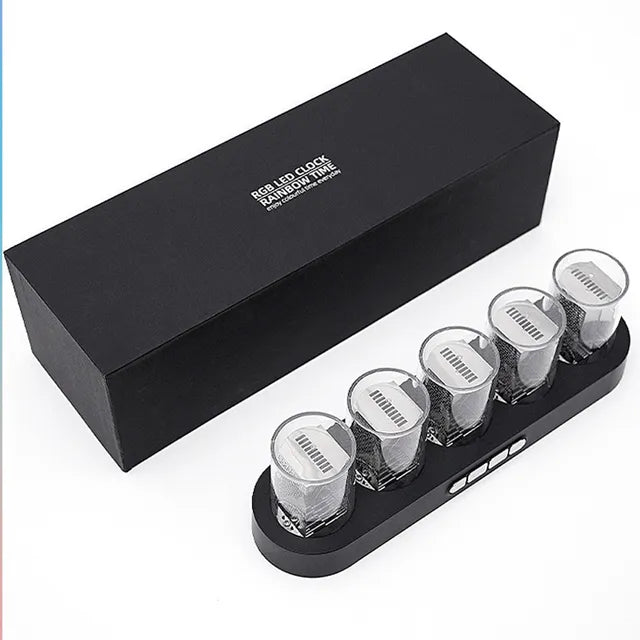 Nixie Tube Digital Clock with RGB LED Bellows for Gaming Desktop Decoration. Luxury Box Packaging for Gift Idea.