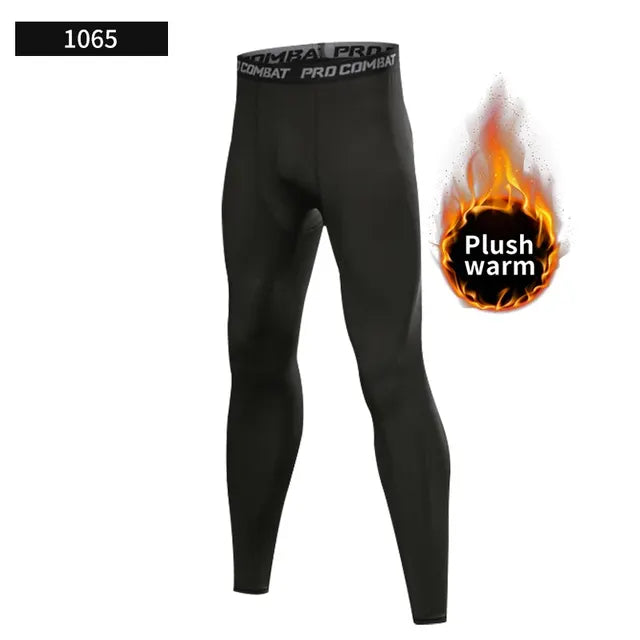 High elasticity autumn and winter thickened plush men's warm pants, tight pant tight sports pants