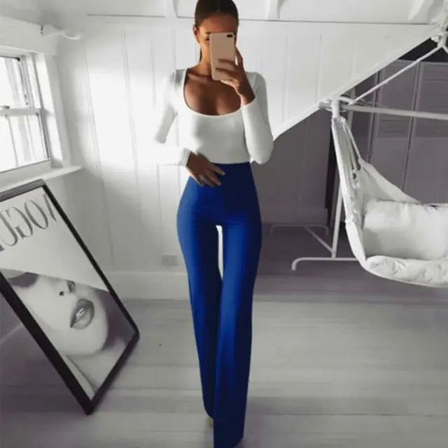 Women Fashion Pants Pants Solid Elastic Leggings Bell Bottoms High Waist Cargo Pants Women Pantalon Femme