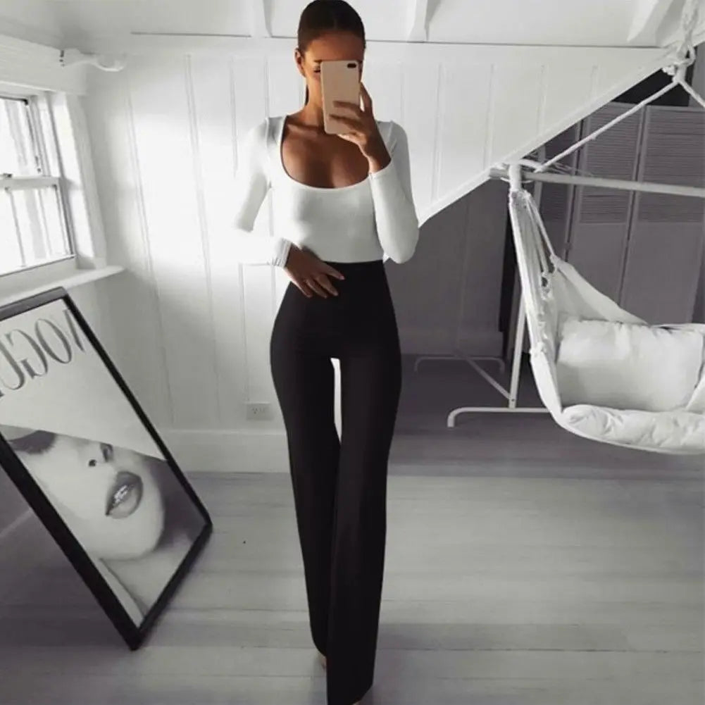 Women Fashion Pants Pants Solid Elastic Leggings Bell Bottoms High Waist Cargo Pants Women Pantalon Femme