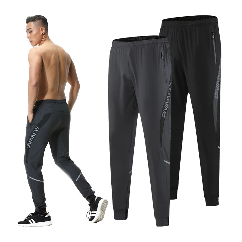 Men's Sweatpants Zipper Pockets Workout Bodybuilding Pants Quick Dry Fitness Running Long Pants Letter Print Gym Sweatpants