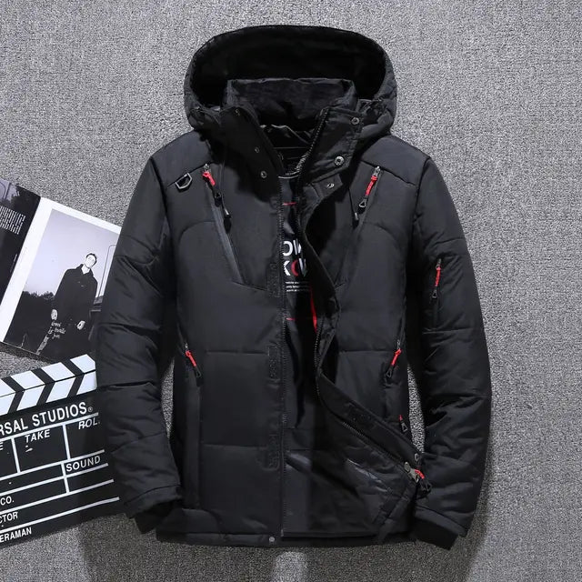 Men's Winter Down Jacket White Duck Warm Hooded Thick Slim Fit Down Coat Male Casual Thermal Overcoat High Quality