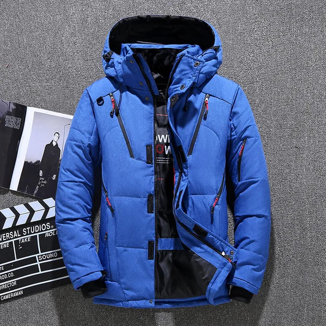 Men's Winter Down Jacket White Duck Warm Hooded Thick Slim Fit Down Coat Male Casual Thermal Overcoat High Quality