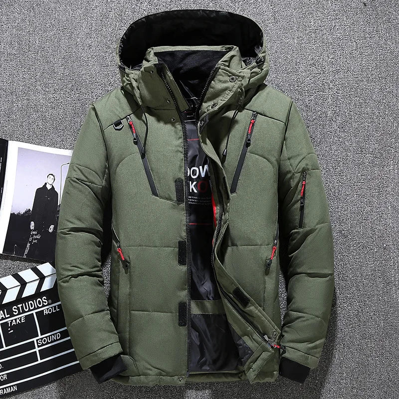 Men's Winter Down Jacket White Duck Warm Hooded Thick Slim Fit Down Coat Male Casual Thermal Overcoat High Quality