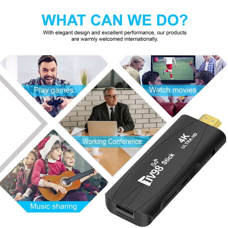 4K Smart TV Stick TV98 Android TV  2.4G 5G Wifi Android 12.1 Rockchip 3228A 8GB/128GB 4K HD 3D Smart Android TV Stick