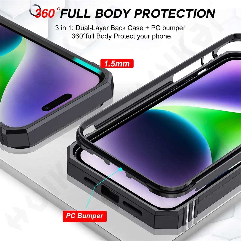 Case For iPhone 15 14 13 12 11 Pro XS Max 8 Armor Designed Shockproof Rugged Military Grade Protective Slide Lens Protector Case