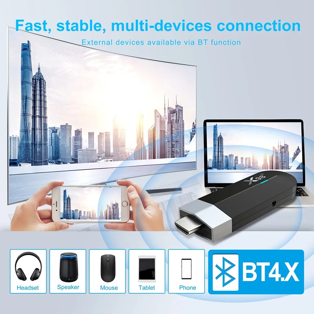 X98 S500 Smart TV Box Android 11 Amlogic S905Y4 Quad Core Bluetooth-Comaptible 4G 32G AV1 4K 60fps 5G Wifi Google Player Stick