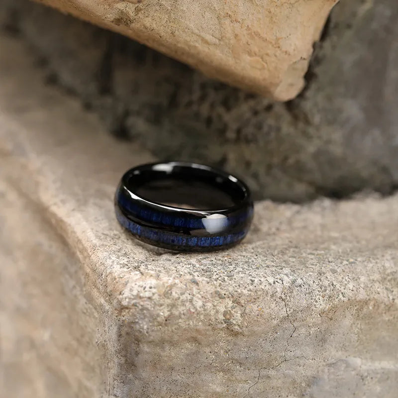 Somen 8 mm Herren-Hochzeitsringe aus Wolframkarbid, blaues Ahorn-Inlay, schwarzer Wolframcarbid-Ring, Verlobungsring, abgeschrägte Kanten, bequeme Passform