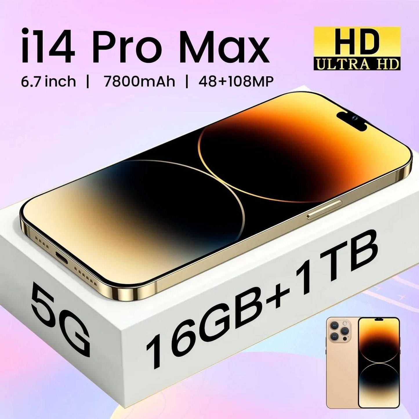 Global Version HD 6.7 Inch I14 Pro Max Smartphone Brand New Original 4G 5G Mobile Phones 2023 Full Screen16GB+1TB Cell Phone