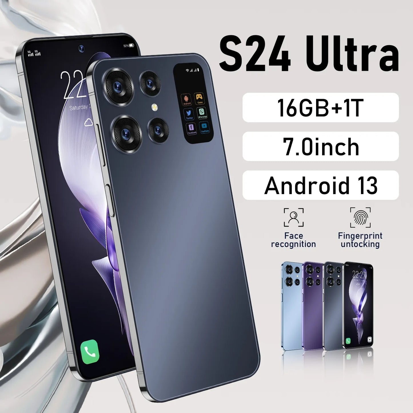 Original S24 Ultra 7.0 inch HD Screen Smartphone16GB+1TB 5GPhone Dual Sim Celulares Android13 Face Unlock 7000mAh 72MPwith NFC