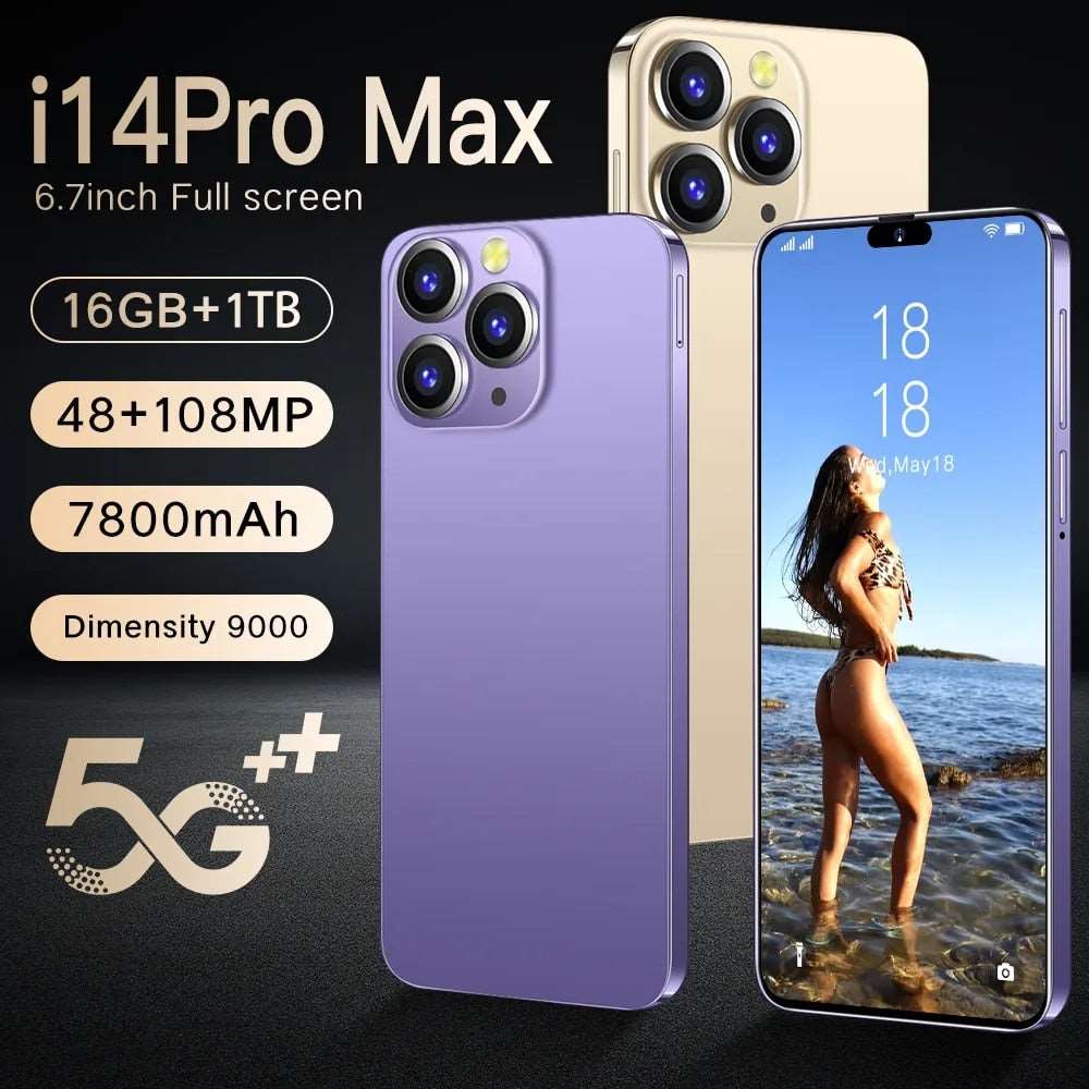 Global Version HD 6.7 Inch I14 Pro Max Smartphone Brand New Original 4G 5G Mobile Phones 2023 Full Screen16GB+1TB Cell Phone