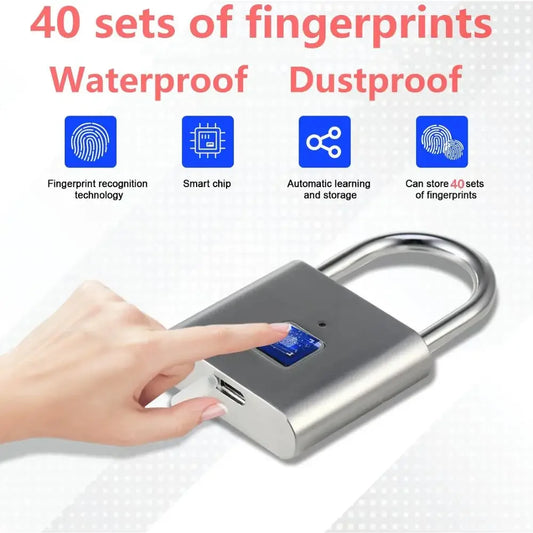 Rechargeable Keyless Smart Fingerprint Lock IP66 Waterproof Anti-Theft Security Padlock For Door Luggage Case