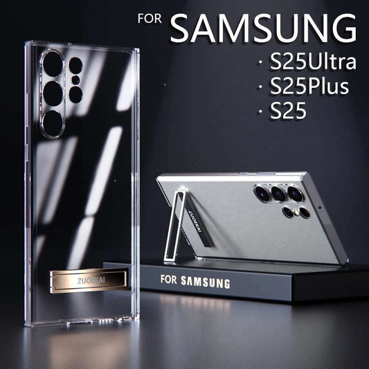 For Samsung Galaxy S25 S24 S23 S22 Ultra Transparent Kickstand Case with Bracket Standing Transverse Protective Clear Soft Cases