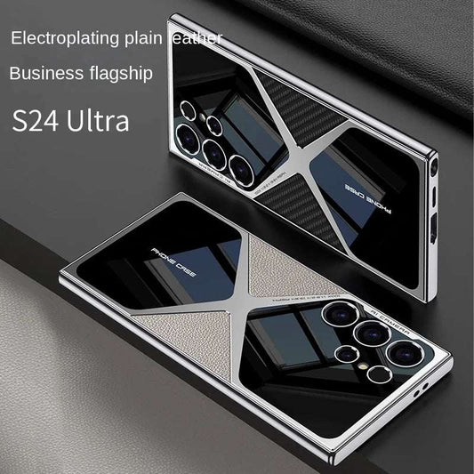 S25 S24 Ultra Electroplated Plain Leather  Phone Case for Samsung Galaxy S25 S24 S23 Ultra 5G PC+TPU Shockproof Protective Cover