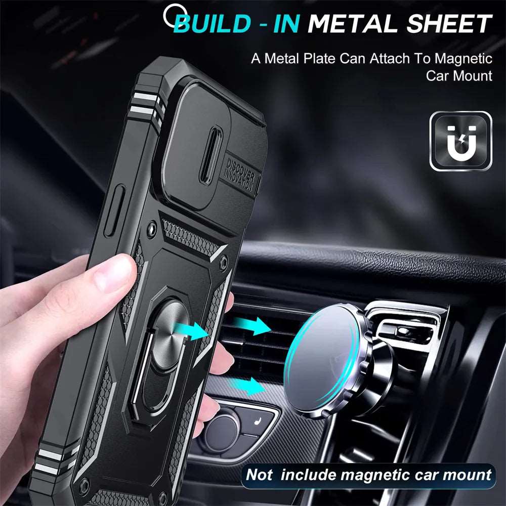 Case For iPhone 15 14 13 12 11 Pro XS Max 8 Armor Designed Shockproof Rugged Military Grade Protective Slide Lens Protector Case