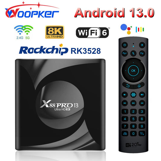 Woopker X88 PRO 13 Smart TV Box Android 13 TV Box RK3528 4GB 64GB 8K HD Media Player WIFI6 BT5 OTA Upgrade APP Store Set Top Box