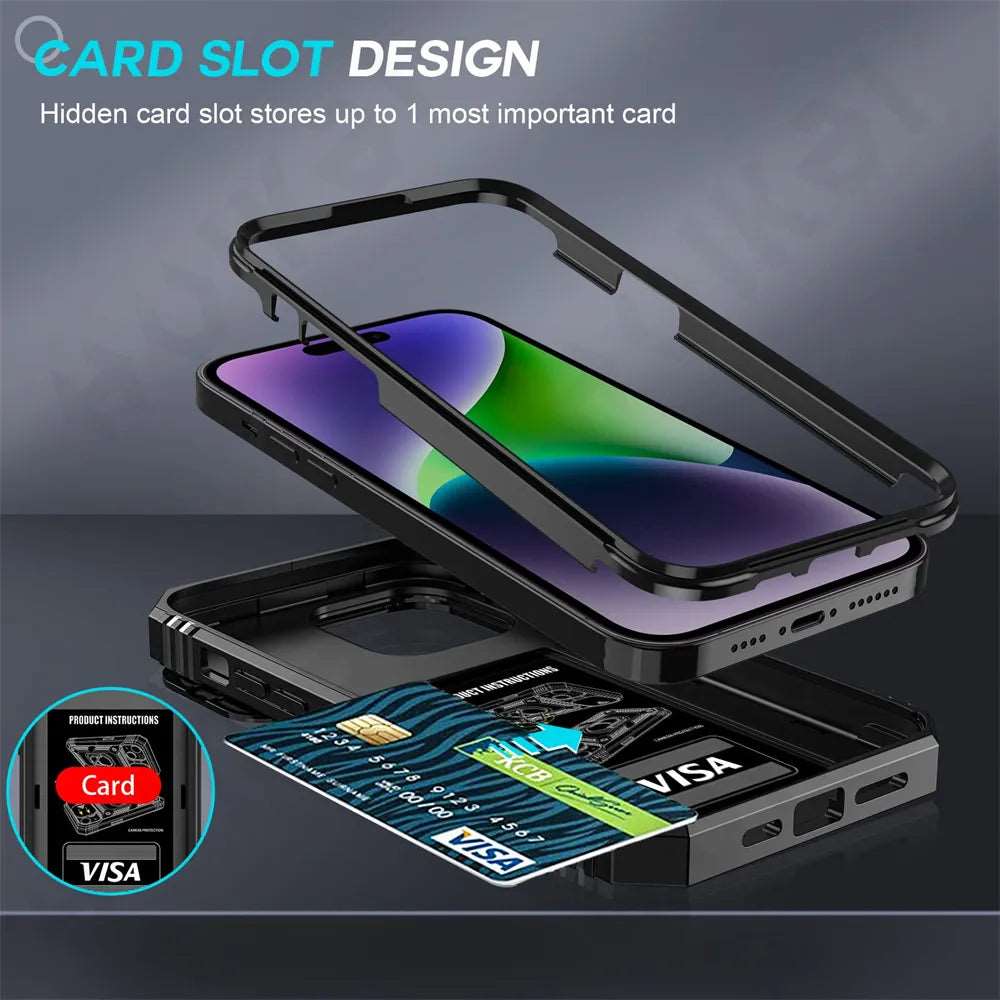 Case For iPhone 15 14 13 12 11 Pro XS Max 8 Armor Designed Shockproof Rugged Military Grade Protective Slide Lens Protector Case