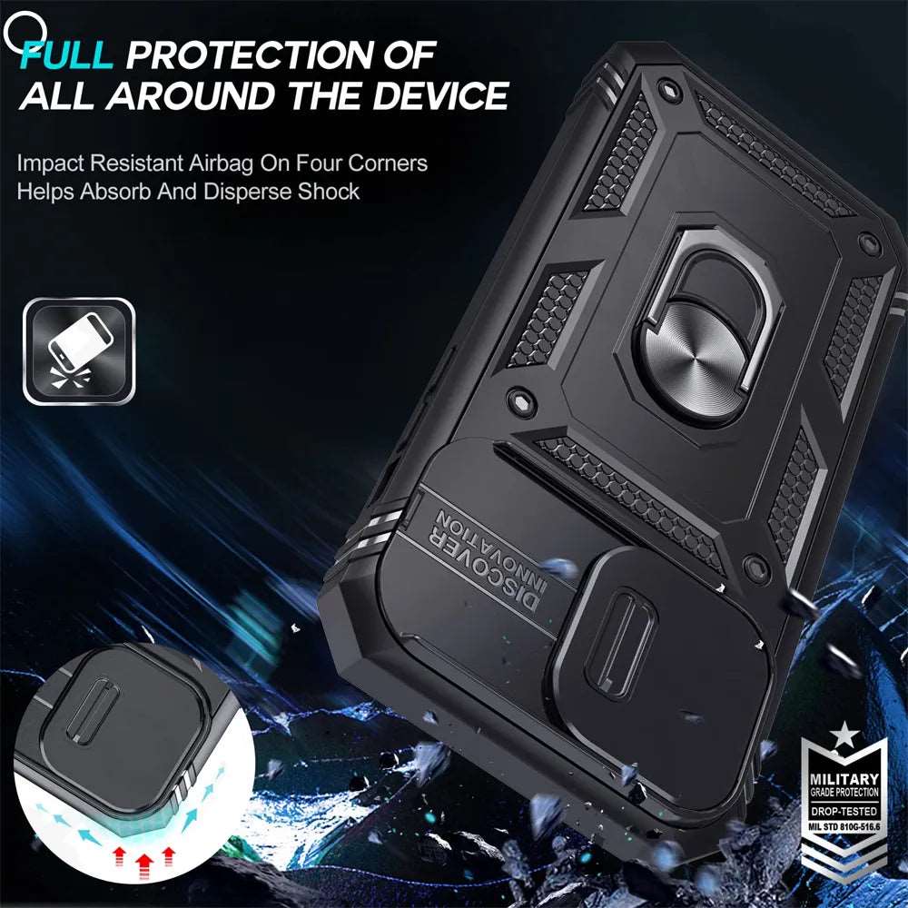 Case For iPhone 15 14 13 12 11 Pro XS Max 8 Armor Designed Shockproof Rugged Military Grade Protective Slide Lens Protector Case