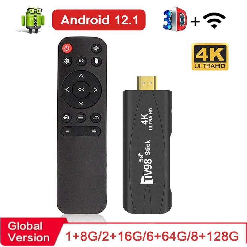 4K Smart TV Stick TV98 Android TV 2.4G 5G Wifi Android 12.1 Rockchip 3228A 8GB/128GB 4K HD 3D Smart Android TV Stick