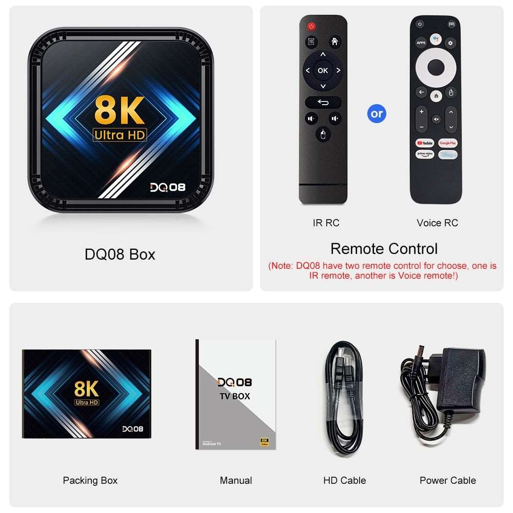 DQ08 RK3528 Smart TV Box Android 13 Quad Core Cortex A53 Support 8K Video 4K HDR10+ Dual Wifi BT Google Voice 2G16G 4G 32G 64G