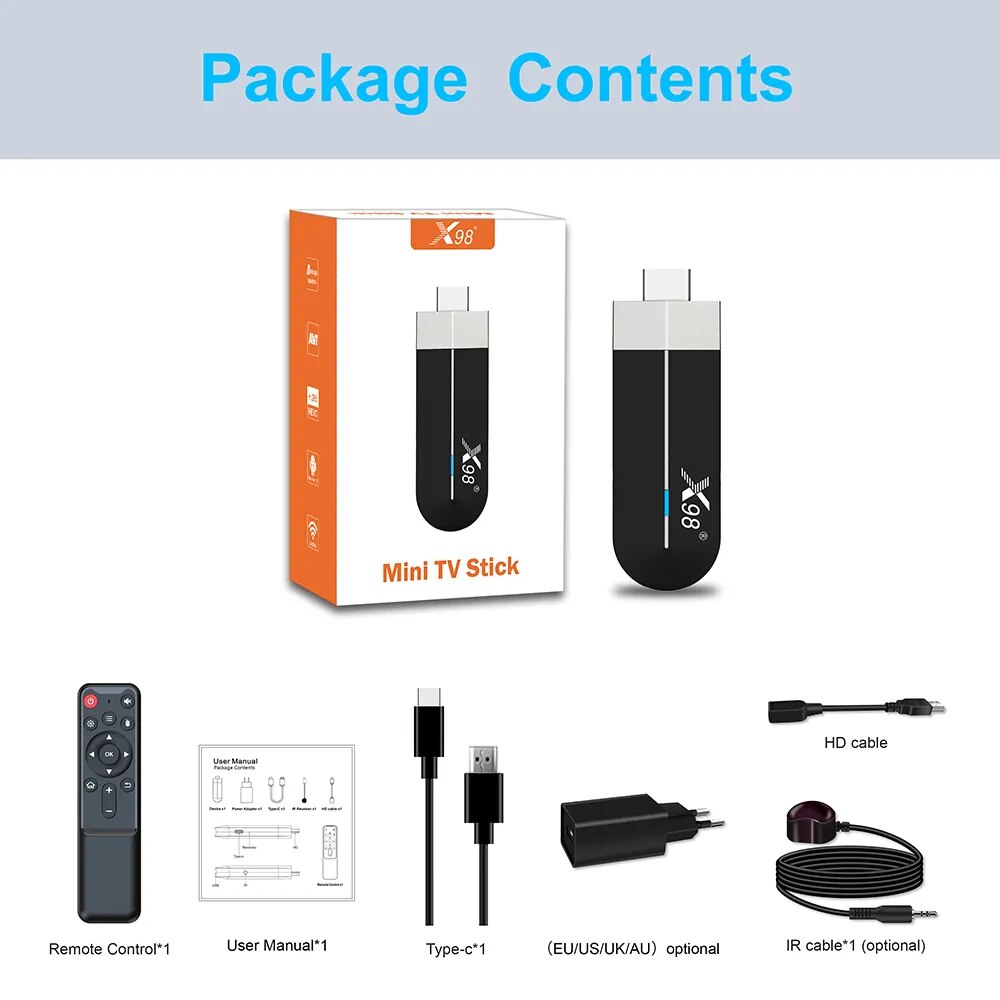 X98 S500 Smart TV Box Android 11 Amlogic S905Y4 Quad Core Bluetooth-Comaptible 4G 32G AV1 4K 60fps 5G Wifi Google Player Stick