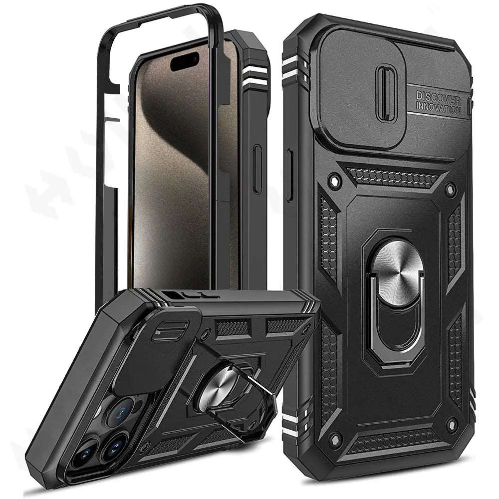 Case For iPhone 15 14 13 12 11 Pro XS Max 8 Armor Designed Shockproof Rugged Military Grade Protective Slide Lens Protector Case