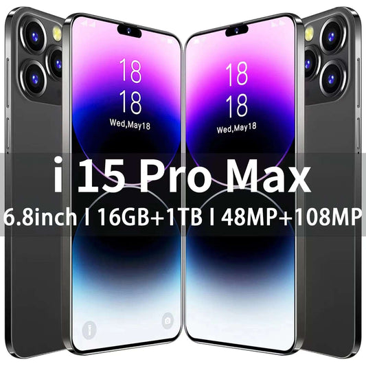 I15 Pro Max Cell Phone 6.8 Inch 16G+1T Android Smart Mobile Phones 8000mAh 4G 5G Original Smartphone Global Version Cellphones