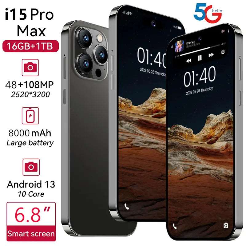 I15 PRO MAX Cellphones 5G 6.8In 16G+1TB Smartphone Smart Mobile Phones 8000mAh Cell Phone Android Unlocked Celulares Dual SIM