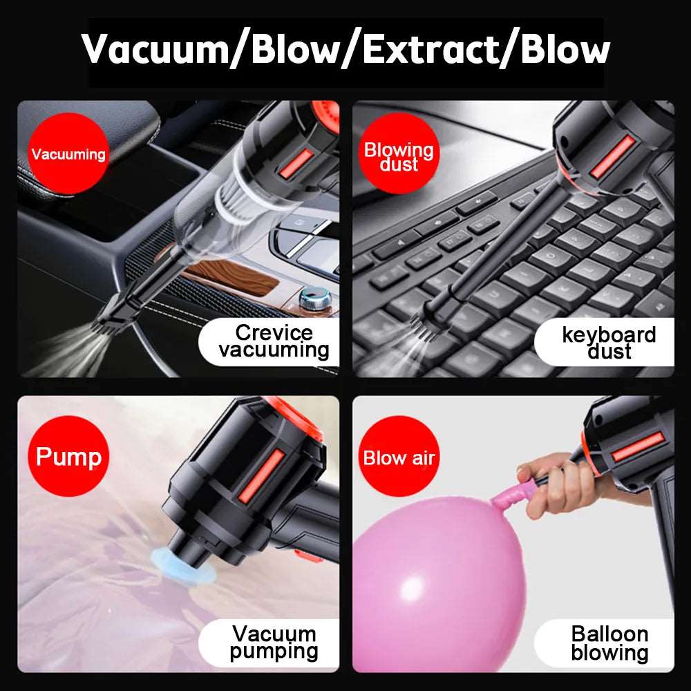 3 In 1 90000Pa Car Vacuum Cleaner Wireless Charging Compressed Air Duster Handheld High-power Air Blower Duster for Home Office